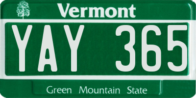 VT license plate YAY365