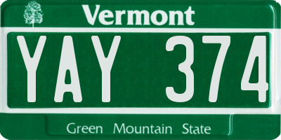 VT license plate YAY374