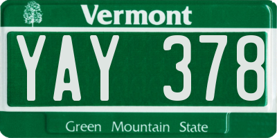 VT license plate YAY378