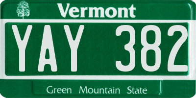 VT license plate YAY382