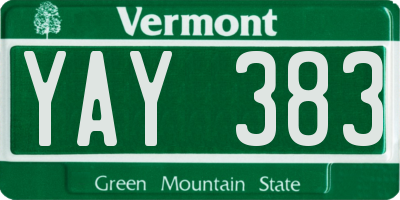 VT license plate YAY383