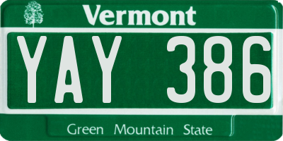 VT license plate YAY386