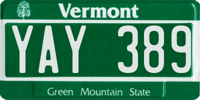 VT license plate YAY389