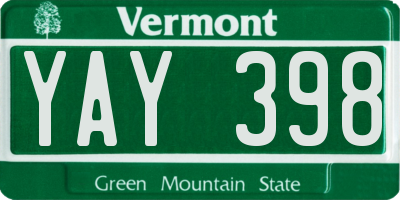 VT license plate YAY398