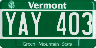 VT license plate YAY403