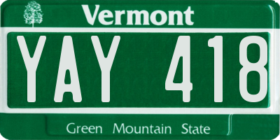 VT license plate YAY418