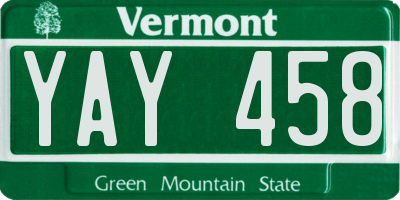 VT license plate YAY458