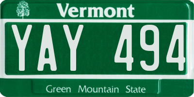 VT license plate YAY494