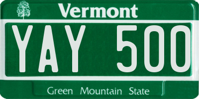VT license plate YAY500