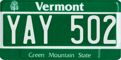 VT license plate YAY502