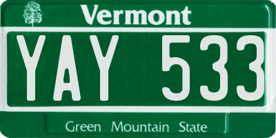VT license plate YAY533