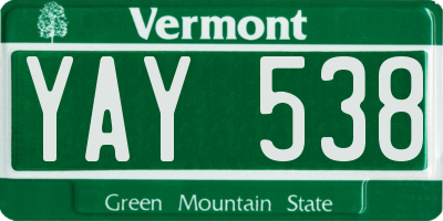 VT license plate YAY538