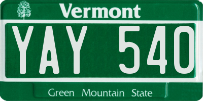 VT license plate YAY540