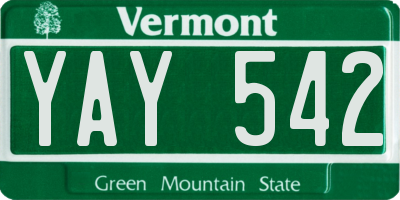 VT license plate YAY542