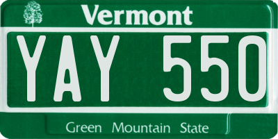 VT license plate YAY550