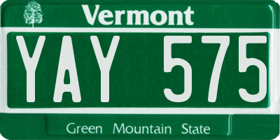 VT license plate YAY575