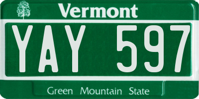 VT license plate YAY597