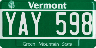 VT license plate YAY598