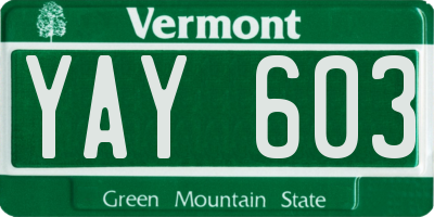VT license plate YAY603