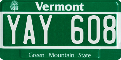 VT license plate YAY608