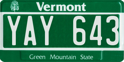 VT license plate YAY643