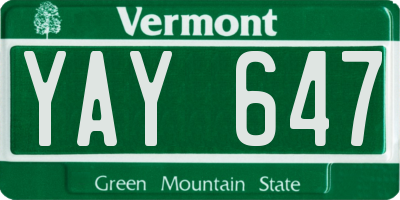 VT license plate YAY647