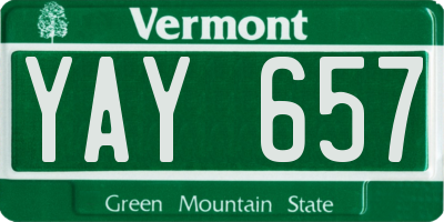 VT license plate YAY657