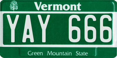 VT license plate YAY666