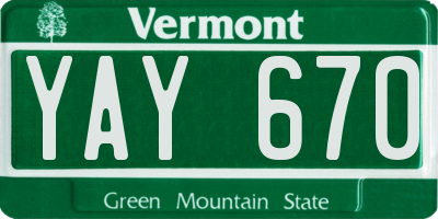 VT license plate YAY670