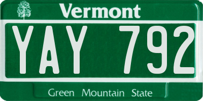 VT license plate YAY792