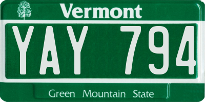 VT license plate YAY794