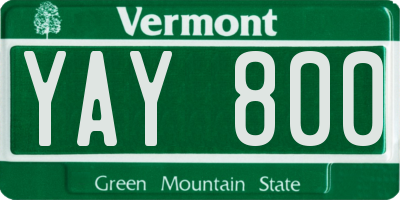 VT license plate YAY800