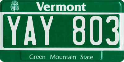 VT license plate YAY803