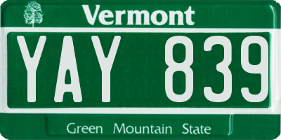 VT license plate YAY839