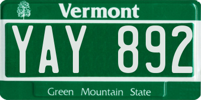 VT license plate YAY892