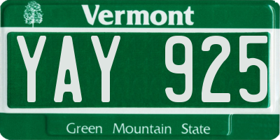 VT license plate YAY925