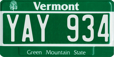 VT license plate YAY934