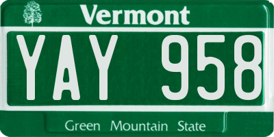 VT license plate YAY958