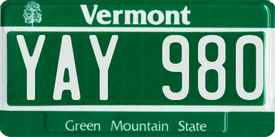 VT license plate YAY980