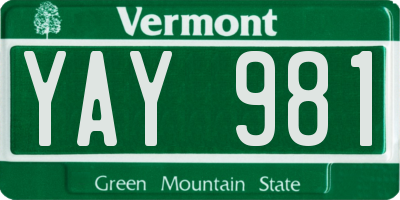 VT license plate YAY981