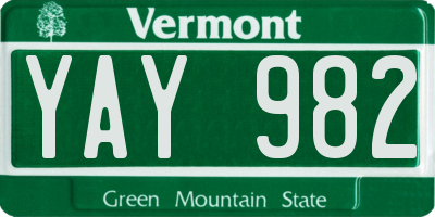 VT license plate YAY982