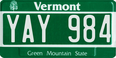 VT license plate YAY984