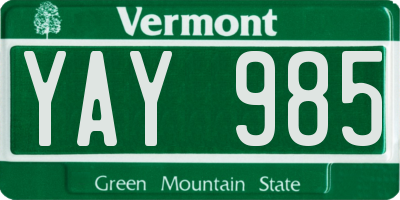VT license plate YAY985