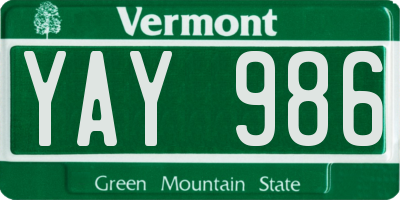 VT license plate YAY986