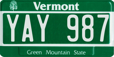 VT license plate YAY987