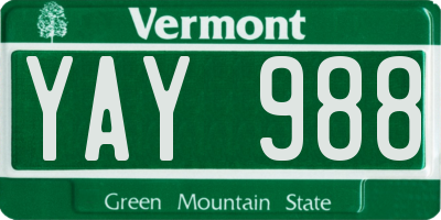VT license plate YAY988