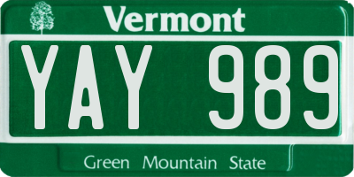 VT license plate YAY989