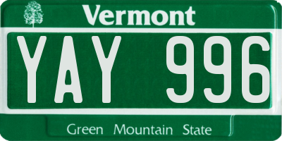 VT license plate YAY996