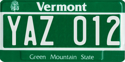 VT license plate YAZ012