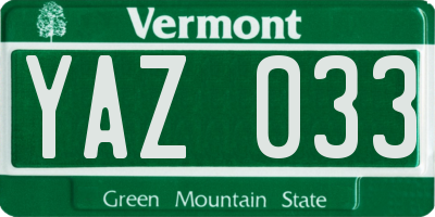 VT license plate YAZ033